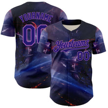 Загрузить изображение в средство просмотра галереи, Custom Blue Dark Purple-Medium Purple 3D Pattern Design Outer Space Starships Authentic Baseball Jersey