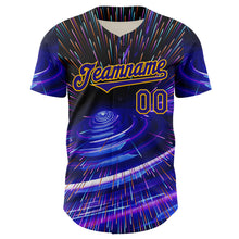 Load image into Gallery viewer, Custom Blue Dark Purple-Gold 3D Pattern Design Outer Space Time Travel Authentic Baseball Jersey