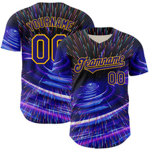 Load image into Gallery viewer, Custom Blue Dark Purple-Gold 3D Pattern Design Outer Space Time Travel Authentic Baseball Jersey