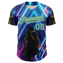 Загрузить изображение в средство просмотра галереи, Custom Blue Sky Blue-Gold 3D Pattern Design Outer Space Light Swords Authentic Baseball Jersey