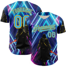 Загрузить изображение в средство просмотра галереи, Custom Blue Sky Blue-Gold 3D Pattern Design Outer Space Light Swords Authentic Baseball Jersey