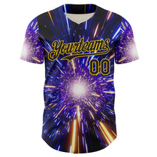 Load image into Gallery viewer, Custom Blue Black-Yellow 3D Pattern Design Outer Space Time Travel Authentic Baseball Jersey