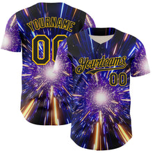 Load image into Gallery viewer, Custom Blue Black-Yellow 3D Pattern Design Outer Space Time Travel Authentic Baseball Jersey