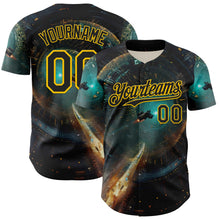 Загрузить изображение в средство просмотра галереи, Custom Blue Black-Yellow 3D Pattern Design Outer Space Starships Authentic Baseball Jersey