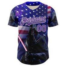 Загрузить изображение в средство просмотра галереи, Custom Blue Purple-White 3D Pattern Design Outer Space Light Swords American Flag Authentic Baseball Jersey