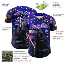 Загрузить изображение в средство просмотра галереи, Custom Blue Purple-White 3D Pattern Design Outer Space Light Swords American Flag Authentic Baseball Jersey