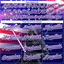 Загрузить изображение в средство просмотра галереи, Custom Blue Purple-White 3D Pattern Design Outer Space Light Swords American Flag Authentic Baseball Jersey
