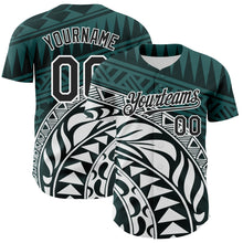 Загрузить изображение в средство просмотра галереи, Custom Teal Black-White 3D Polynesian Style Islander Authentic Baseball Jersey