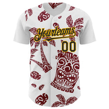 Загрузить изображение в средство просмотра галереи, Custom White Black Crimson-Gold 3D Polynesian Style Tiki Culture Islander Authentic Baseball Jersey