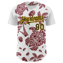Загрузить изображение в средство просмотра галереи, Custom White Black Crimson-Gold 3D Polynesian Style Palm Trees Islander Authentic Baseball Jersey