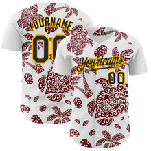 Загрузить изображение в средство просмотра галереи, Custom White Black Crimson-Gold 3D Polynesian Style Palm Trees Islander Authentic Baseball Jersey