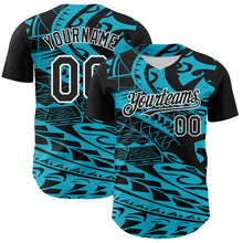 Загрузить изображение в средство просмотра галереи, Custom Black Lakes Blue-White 3D Polynesian Style Islander Authentic Baseball Jersey