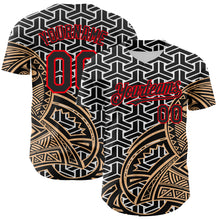 Загрузить изображение в средство просмотра галереи, Custom White Black Old Gold-Fire Red 3D Polynesian Style Islander Authentic Baseball Jersey