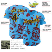 Загрузить изображение в средство просмотра галереи, Custom Sky Blue Black Crimson-Gold 3D Polynesian Style Tiki Culture Islander Authentic Baseball Jersey