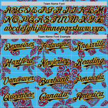 Загрузить изображение в средство просмотра галереи, Custom Sky Blue Black Crimson-Gold 3D Polynesian Style Tiki Culture Islander Authentic Baseball Jersey