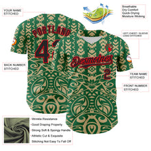 Загрузить изображение в средство просмотра галереи, Custom Kelly Green Black Vegas Gold-Fire Red 3D Polynesian Style Islander Authentic Baseball Jersey
