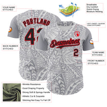 Загрузить изображение в средство просмотра галереи, Custom Gray Black White-Fire Red 3D Polynesian Style Palm Leaves Islander Authentic Baseball Jersey