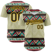 Загрузить изображение в средство просмотра галереи, Custom Green Black-Gold 3D Polynesian Style Islander Authentic Baseball Jersey