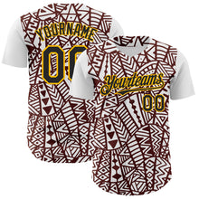 Загрузить изображение в средство просмотра галереи, Custom White Black Brown-Gold 3D Polynesian Style Islander Authentic Baseball Jersey