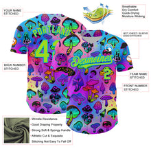 Загрузить изображение в средство просмотра галереи, Custom Purple Neon Green-Lakes Blue 3D Pattern Design Trippy Psychedelic Magic Mushrooms Authentic Baseball Jersey