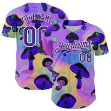 Загрузить изображение в средство просмотра галереи, Custom Purple White 3D Pattern Design Trippy Psychedelic Magic Mushrooms Authentic Baseball Jersey