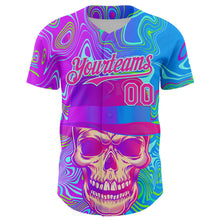 Загрузить изображение в средство просмотра галереи, Custom Blue Deep Pink-Ice Blue 3D Pattern Design Trippy Magic Mushrooms Skull Authentic Baseball Jersey
