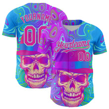 Загрузить изображение в средство просмотра галереи, Custom Blue Deep Pink-Ice Blue 3D Pattern Design Trippy Magic Mushrooms Skull Authentic Baseball Jersey
