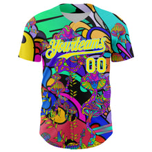 Загрузить изображение в средство просмотра галереи, Custom Green Light Yellow-Ice Blue 3D Pattern Design Trippy Magic Mushrooms Hippie Authentic Baseball Jersey
