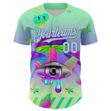 Загрузить изображение в средство просмотра галереи, Custom Green Ice Blue-Medium Purple 3D Pattern Design Trippy Magic Mushrooms Acid Authentic Baseball Jersey