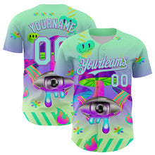 Загрузить изображение в средство просмотра галереи, Custom Green Ice Blue-Medium Purple 3D Pattern Design Trippy Magic Mushrooms Acid Authentic Baseball Jersey
