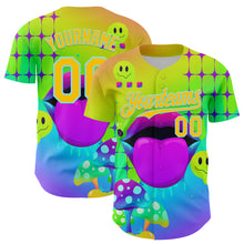 Загрузить изображение в средство просмотра галереи, Custom Green Yellow-Ice Blue 3D Pattern Design Trippy Magic Mushrooms Acid Authentic Baseball Jersey