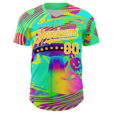 Загрузить изображение в средство просмотра галереи, Custom Green Yellow-White 3D Pattern Design Trippy Acid UFO Authentic Baseball Jersey