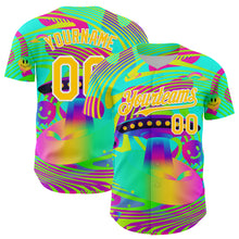 Загрузить изображение в средство просмотра галереи, Custom Green Yellow-White 3D Pattern Design Trippy Acid UFO Authentic Baseball Jersey