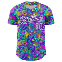 Загрузить изображение в средство просмотра галереи, Custom Purple White 3D Pattern Design Trippy Psychedelic Eyes Authentic Baseball Jersey