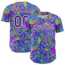 Загрузить изображение в средство просмотра галереи, Custom Purple White 3D Pattern Design Trippy Psychedelic Eyes Authentic Baseball Jersey