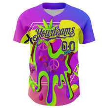 Загрузить изображение в средство просмотра галереи, Custom Purple Neon Green 3D Pattern Design Trippy Psychedelic Peace Sign Authentic Baseball Jersey