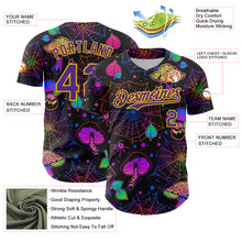 Загрузить изображение в средство просмотра галереи, Custom Black Purple-Yellow 3D Pattern Design Trippy Magic Mushrooms Spider Web Authentic Baseball Jersey