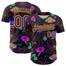 Загрузить изображение в средство просмотра галереи, Custom Black Purple-Yellow 3D Pattern Design Trippy Magic Mushrooms Spider Web Authentic Baseball Jersey