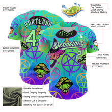 Загрузить изображение в средство просмотра галереи, Custom Blue Pea Green-Purple 3D Pattern Design Trippy Magic Mushrooms Pentacle Authentic Baseball Jersey
