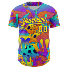 Загрузить изображение в средство просмотра галереи, Custom Purple Light Yellow 3D Pattern Design Trippy Magic Mushrooms Trance Authentic Baseball Jersey