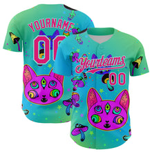 Загрузить изображение в средство просмотра галереи, Custom Green Hot Pink-Ice Blue 3D Pattern Design Trippy Magic Mushrooms Cats Authentic Baseball Jersey