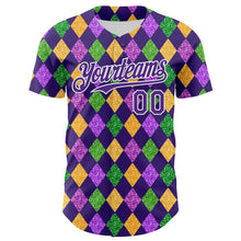 Загрузить изображение в средство просмотра галереи, Custom Purple White 3D Pattern Design Mardi Gras Shrove Tuesday Authentic Baseball Jersey