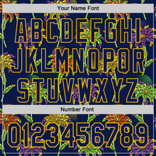 Загрузить изображение в средство просмотра галереи, Custom Navy Gold 3D Pattern Design Mardi Gras Shrove Tuesday Authentic Baseball Jersey