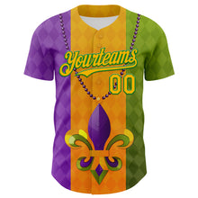 Загрузить изображение в средство просмотра галереи, Custom Purple Gold-Grass Green 3D Pattern Design Mardi Gras Shrove Tuesday Authentic Baseball Jersey
