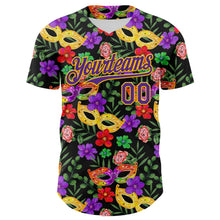 Загрузить изображение в средство просмотра галереи, Custom Black Purple-Gold 3D Pattern Design Mardi Gras Shrove Tuesday Authentic Baseball Jersey