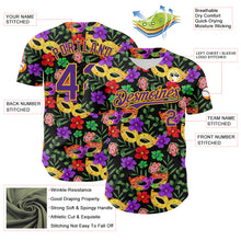 Загрузить изображение в средство просмотра галереи, Custom Black Purple-Gold 3D Pattern Design Mardi Gras Shrove Tuesday Authentic Baseball Jersey