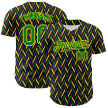 Загрузить изображение в средство просмотра галереи, Custom Black Grass Green-Yellow 3D Pattern Design Mardi Gras Shrove Tuesday Authentic Baseball Jersey