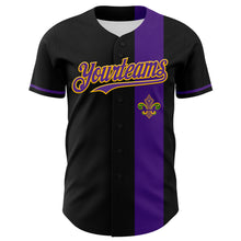 Загрузить изображение в средство просмотра галереи, Custom Black Purple-Gold 3D Pattern Design Mardi Gras Shrove Tuesday Authentic Baseball Jersey