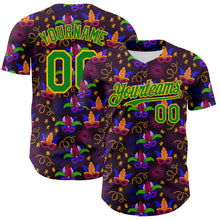 Загрузить изображение в средство просмотра галереи, Custom Purple Grass Green-Gold 3D Pattern Design Mardi Gras Shrove Tuesday Authentic Baseball Jersey