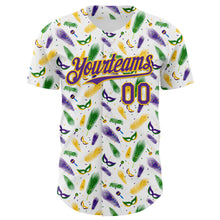 Загрузить изображение в средство просмотра галереи, Custom White Purple-Yellow 3D Pattern Design Mardi Gras Shrove Tuesday Authentic Baseball Jersey